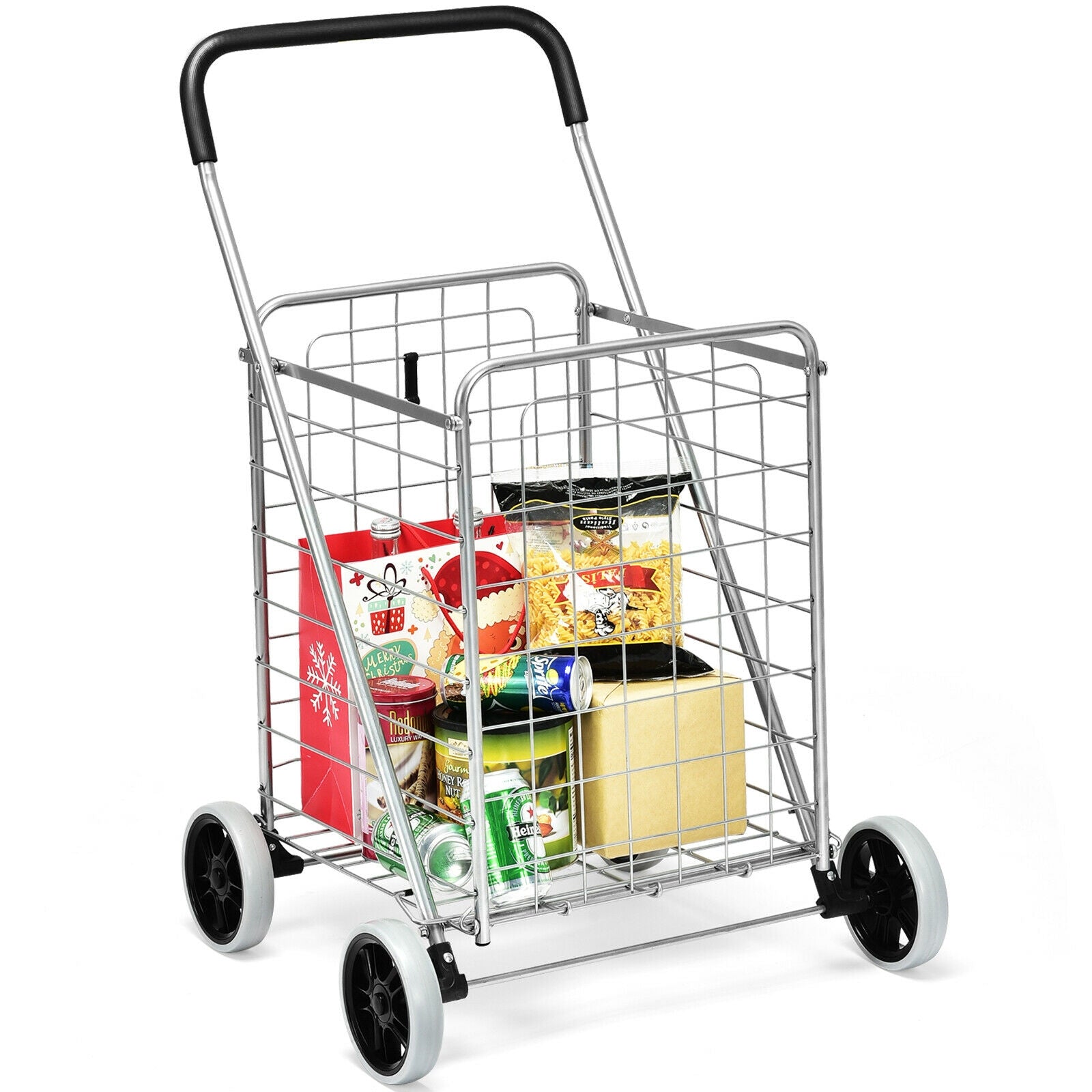 Portable Folding Shopping Cart Utility for Grocery Laundry, Silver Kitchen Tools Silver  at Gallery Canada