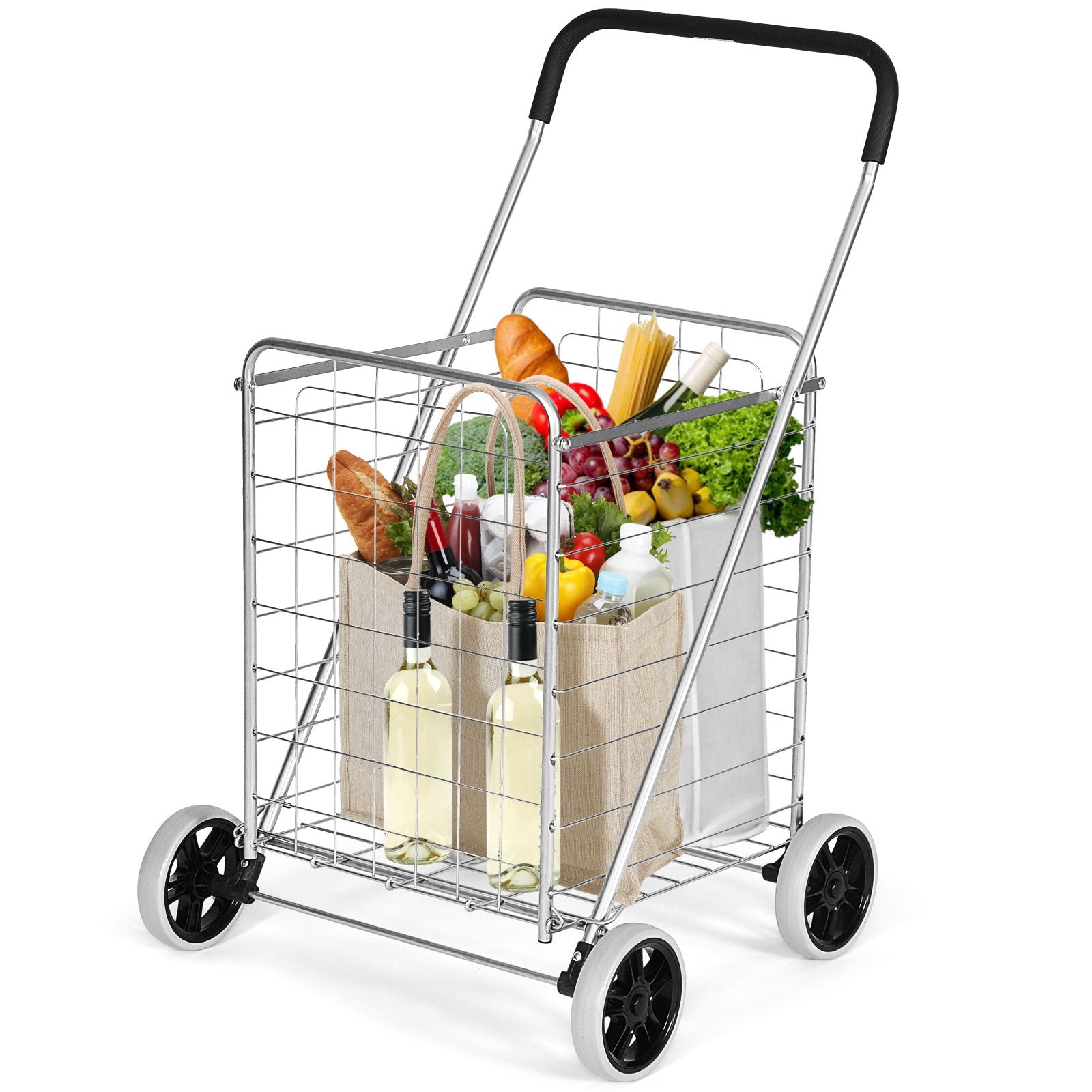 Portable Folding Shopping Cart Utility for Grocery Laundry, Silver Kitchen Tools   at Gallery Canada