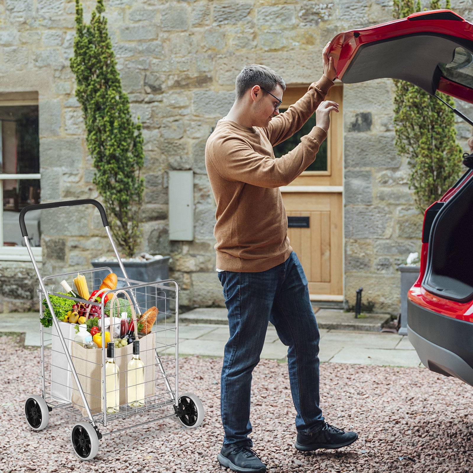 Portable Folding Shopping Cart Utility for Grocery Laundry, Silver Kitchen Tools   at Gallery Canada