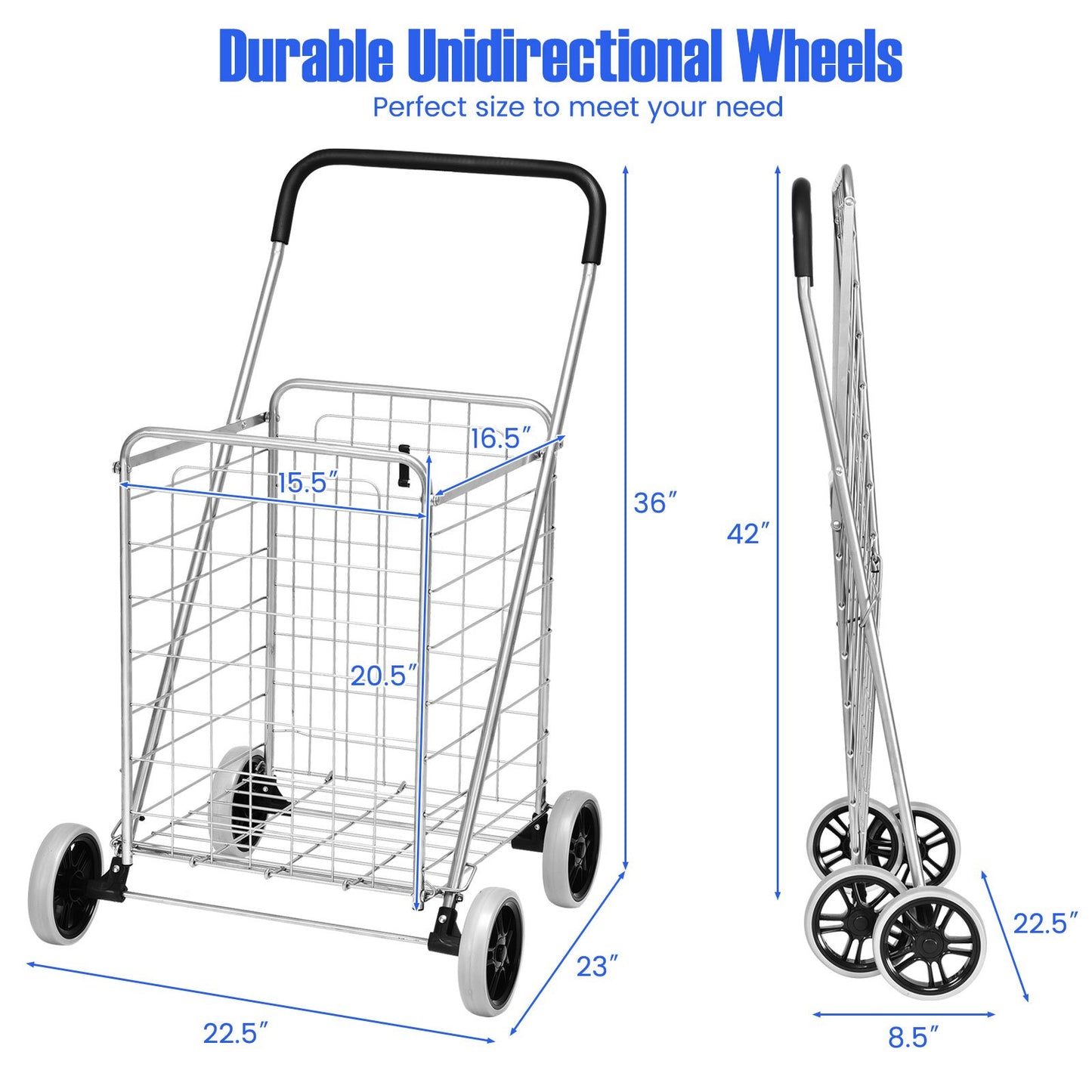 Portable Folding Shopping Cart Utility for Grocery Laundry, Silver Kitchen Tools   at Gallery Canada