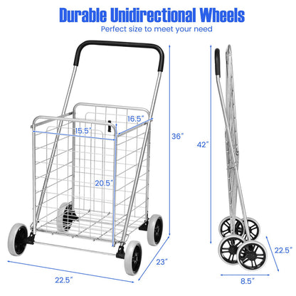 Portable Folding Shopping Cart Utility for Grocery Laundry, Silver Kitchen Tools   at Gallery Canada