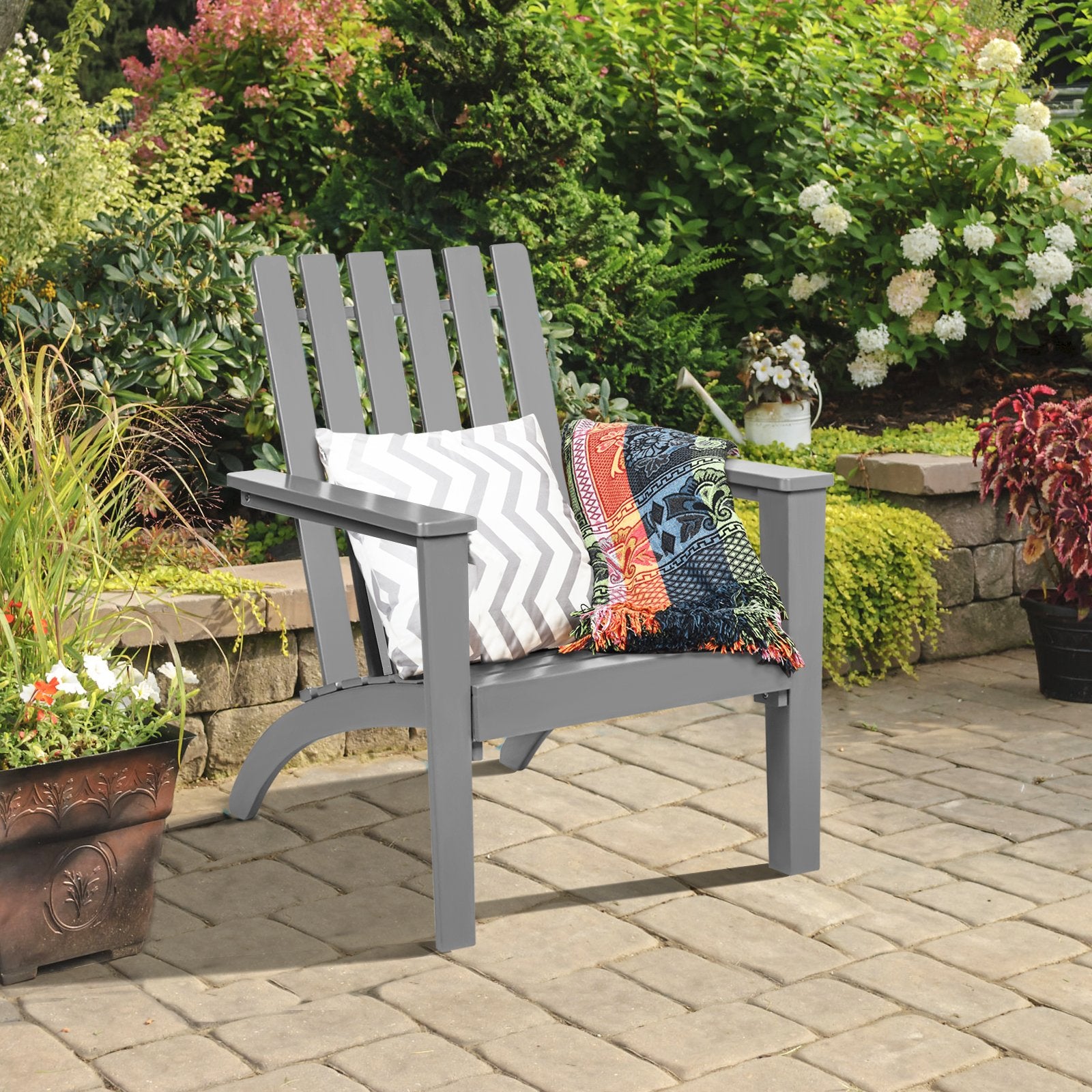 Outdoor Durable Patio Acacia Wood Adirondack Lounge Armchair, Gray Adirondack Chairs   at Gallery Canada