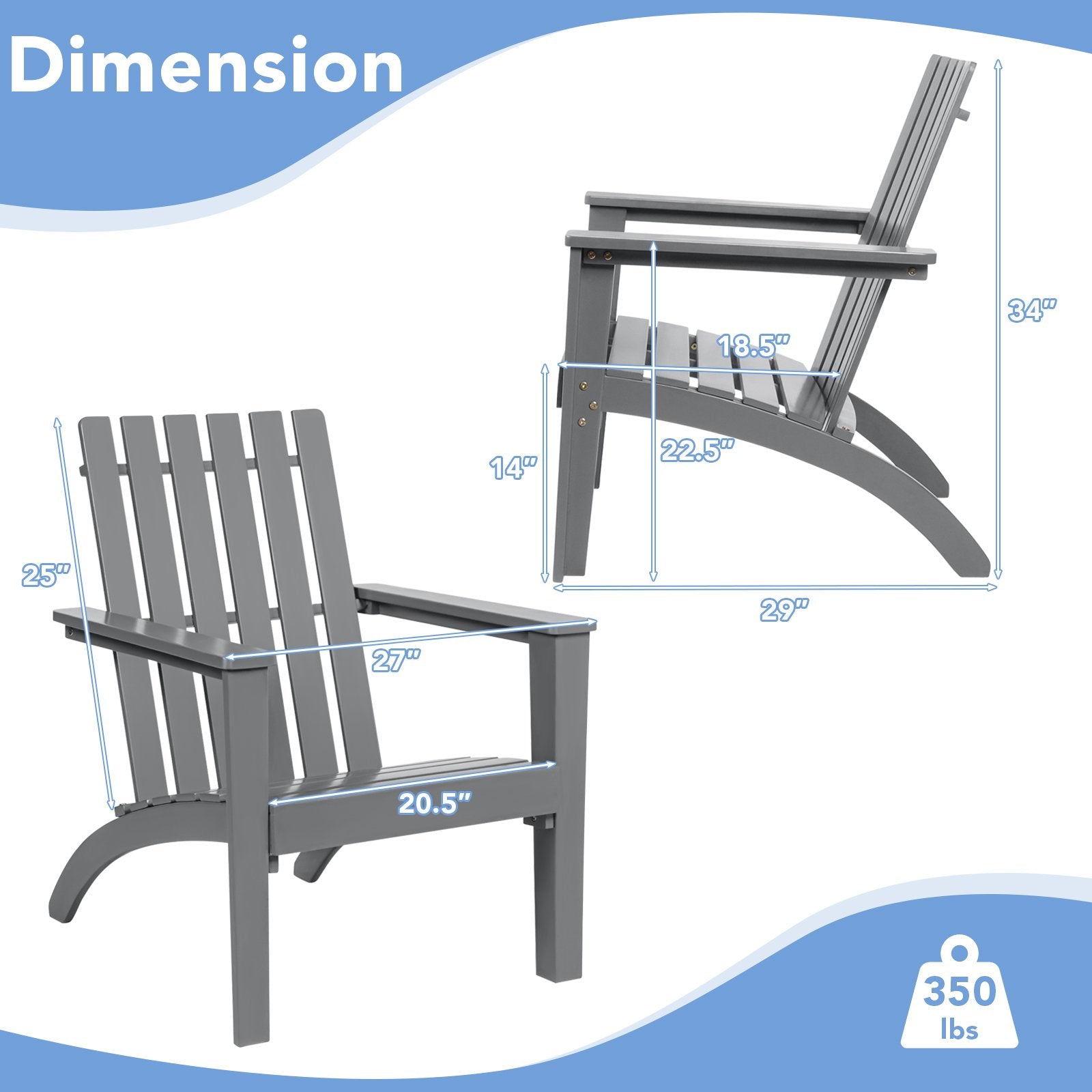 Outdoor Durable Patio Acacia Wood Adirondack Lounge Armchair, Gray Adirondack Chairs   at Gallery Canada