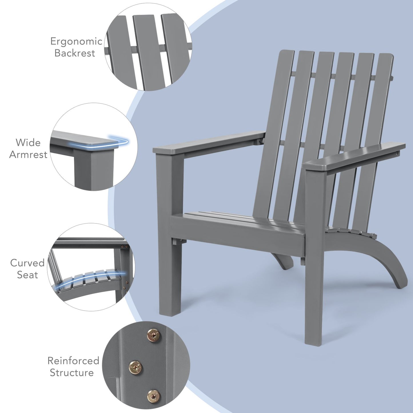 Outdoor Durable Patio Acacia Wood Adirondack Lounge Armchair, Gray Adirondack Chairs   at Gallery Canada