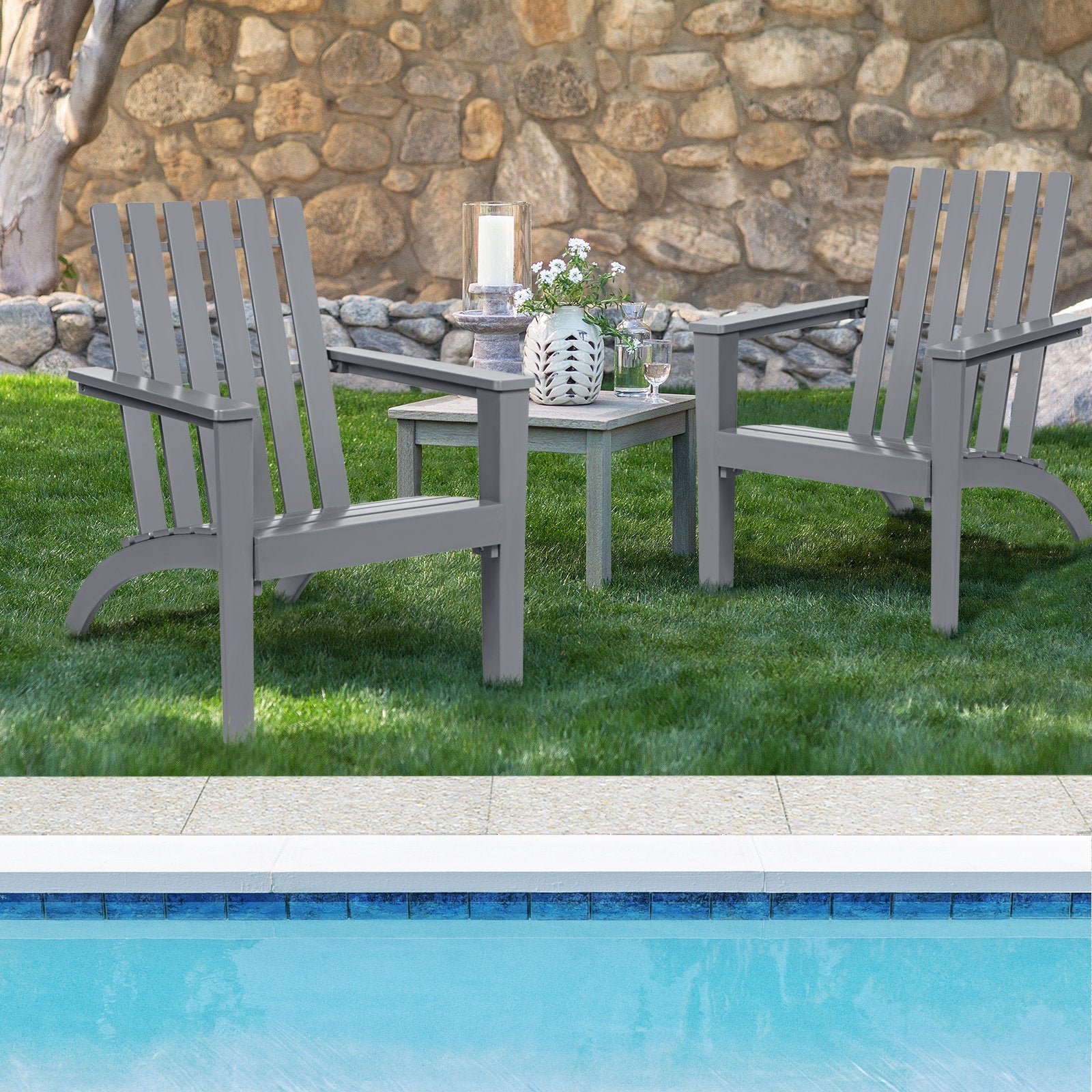 Outdoor Durable Patio Acacia Wood Adirondack Lounge Armchair, Gray Adirondack Chairs   at Gallery Canada