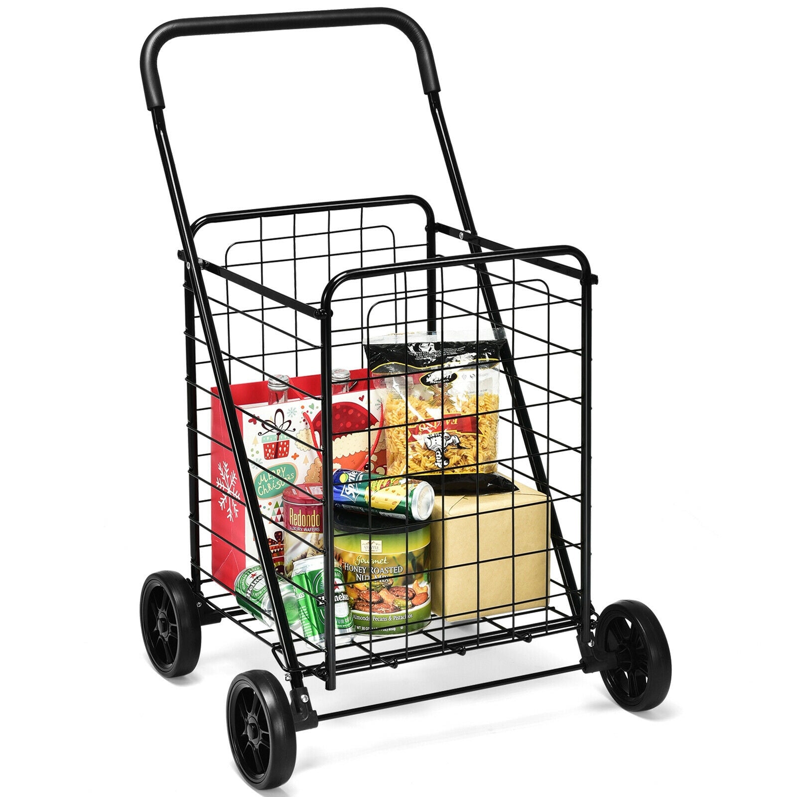Portable Folding Shopping Cart Utility for Grocery Laundry, Black - Gallery Canada