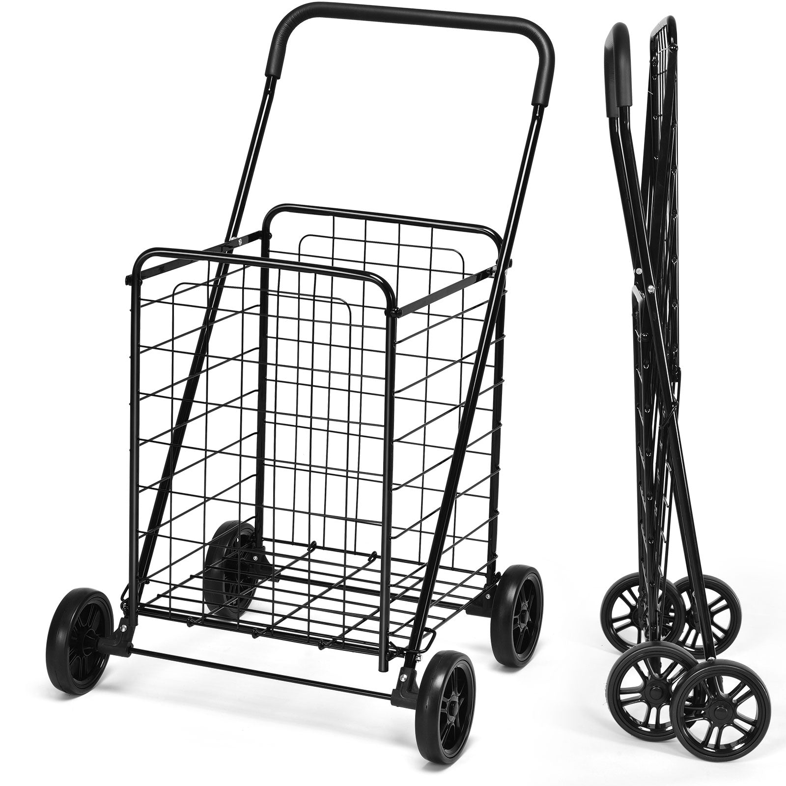 Portable Folding Shopping Cart Utility for Grocery Laundry, Black Kitchen Tools   at Gallery Canada