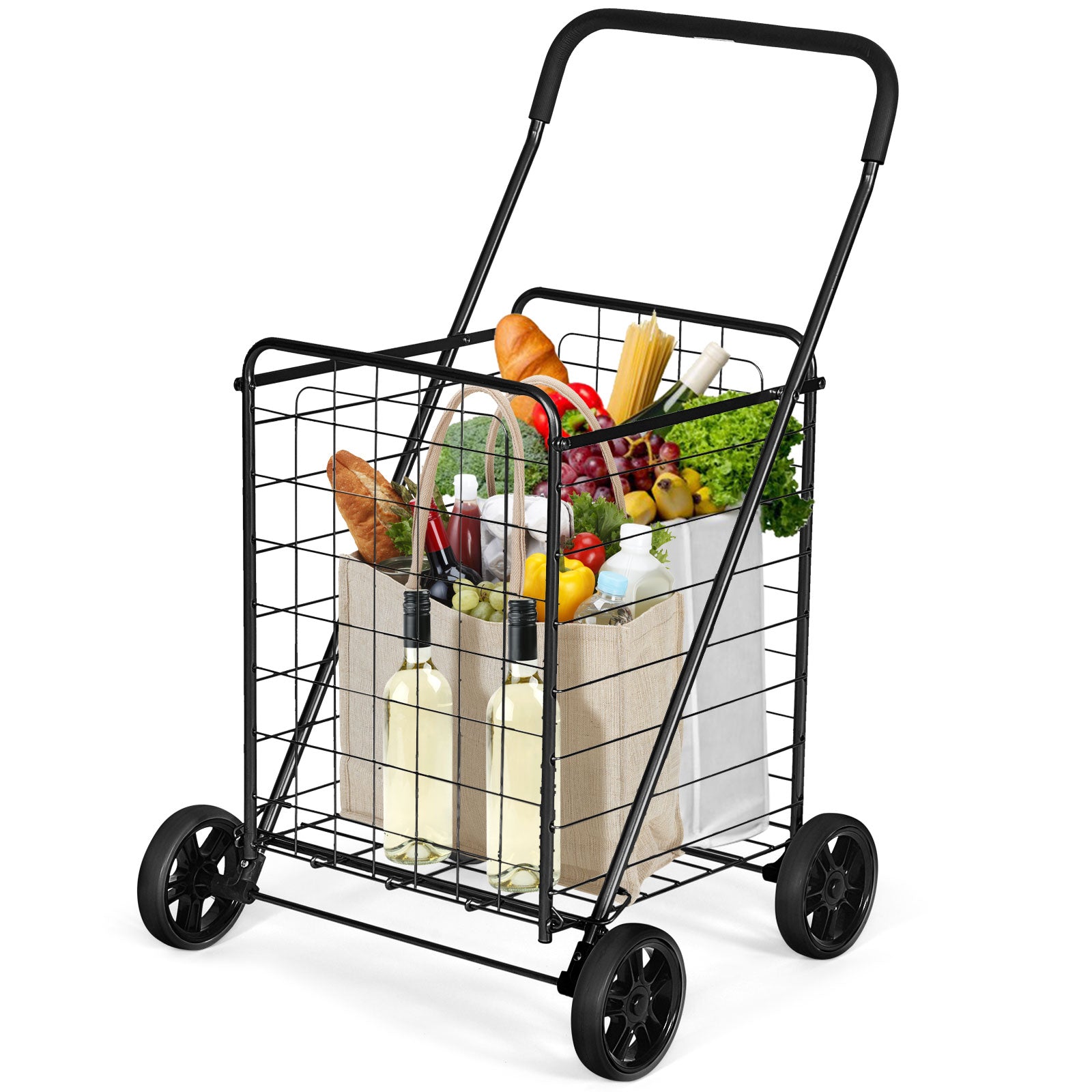 Portable Folding Shopping Cart Utility for Grocery Laundry, Black Kitchen Tools   at Gallery Canada