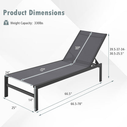 6-Position Chaise Lounge Chairs with Rustproof Aluminum Frame, Gray Outdoor Chaise Lounges   at Gallery Canada