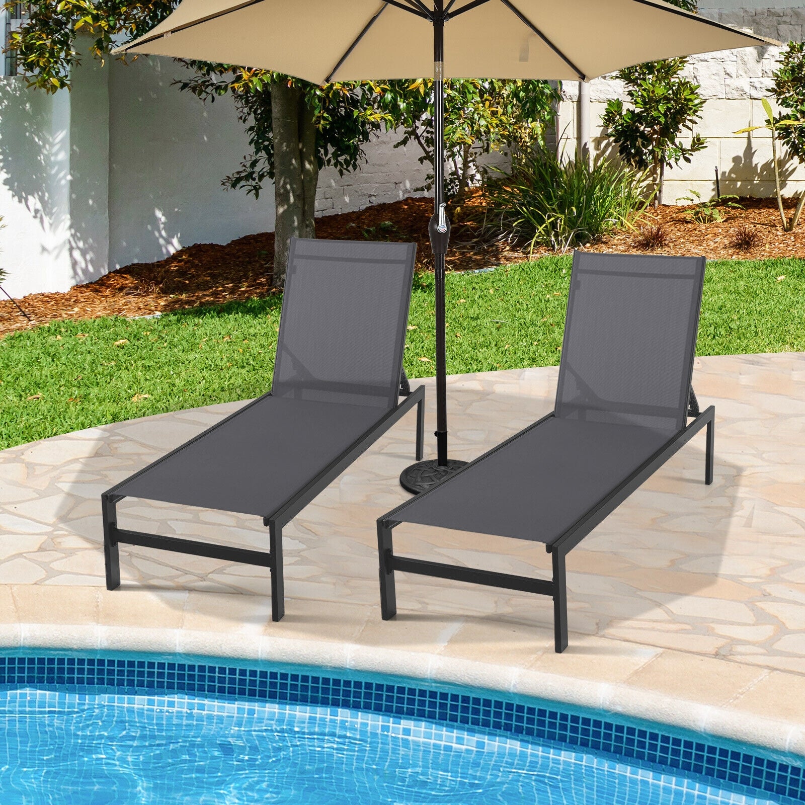 6-Position Chaise Lounge Chairs with Rustproof Aluminum Frame, Gray Outdoor Chaise Lounges   at Gallery Canada