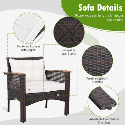 3 Pieces Patio Rattan Furniture Set with Acacia Wood Tabletop, Off White Patio Conversation Sets   at Gallery Canada