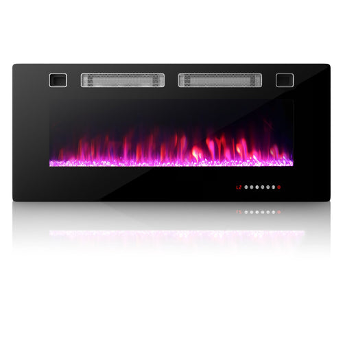 42 Inch Ultra-Thin Electric Fireplace with Decorative Crystals and Smart APP Control-42 inch, Black