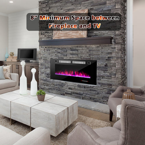 42 Inch Ultra-Thin Electric Fireplace with Decorative Crystals and Smart APP Control-42 inch, Black