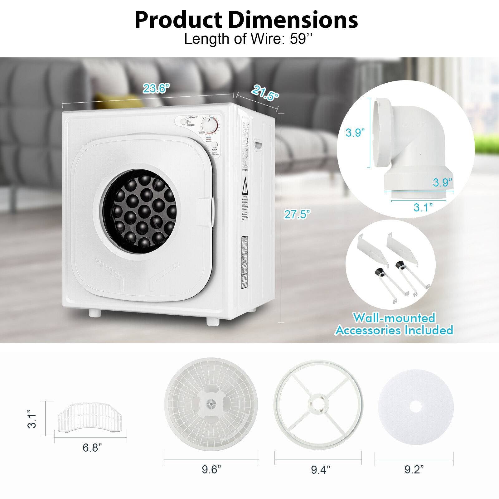 1500W Compact Laundry Dryer with Touch Panel, White Dryers at Gallery Canada