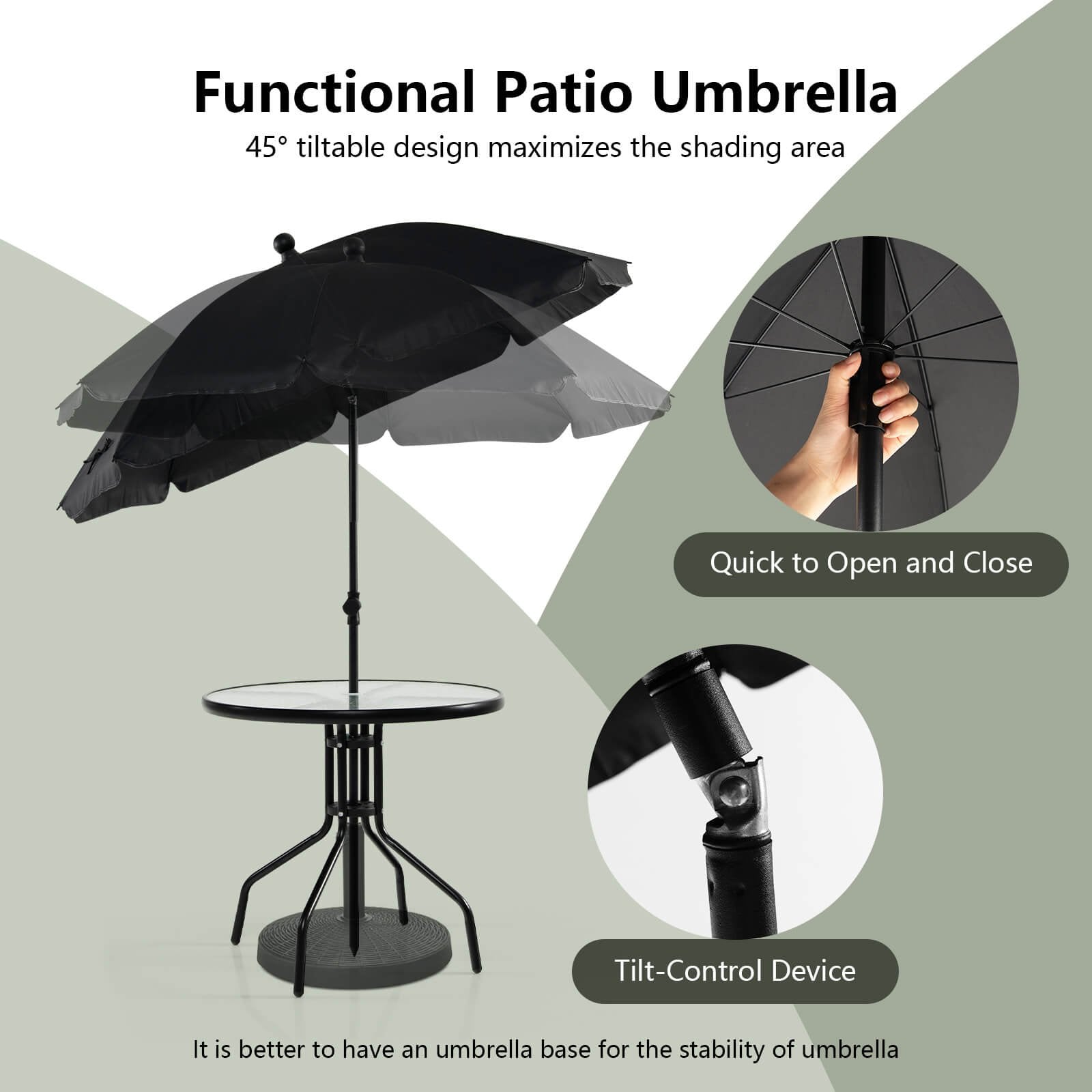 6 Pieces Patio Dining Set Folding Chairs Glass Table Tilt Umbrella for Garden, Gray Patio Dining Sets   at Gallery Canada