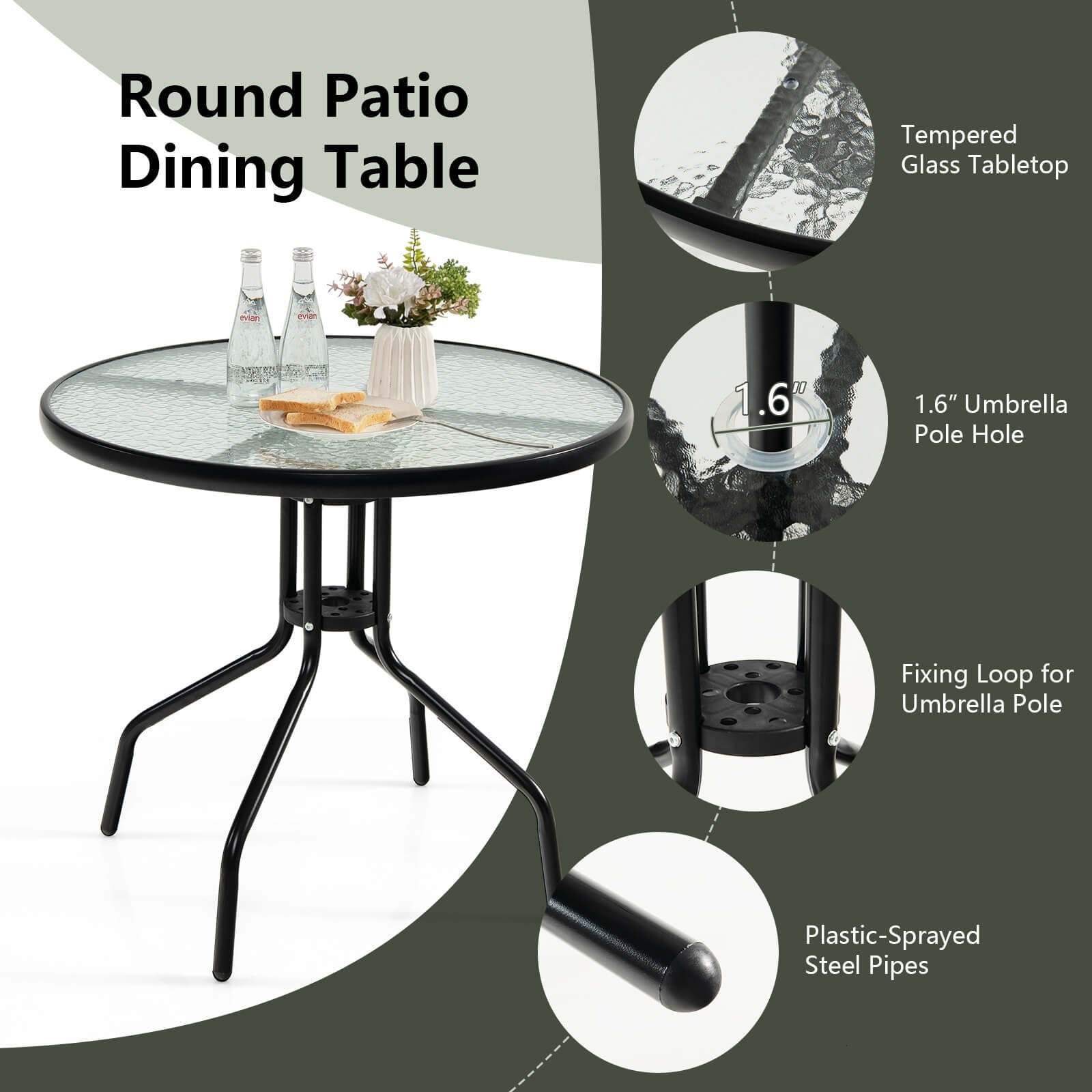 6 Pieces Patio Dining Set Folding Chairs Glass Table Tilt Umbrella for Garden, Gray Patio Dining Sets   at Gallery Canada