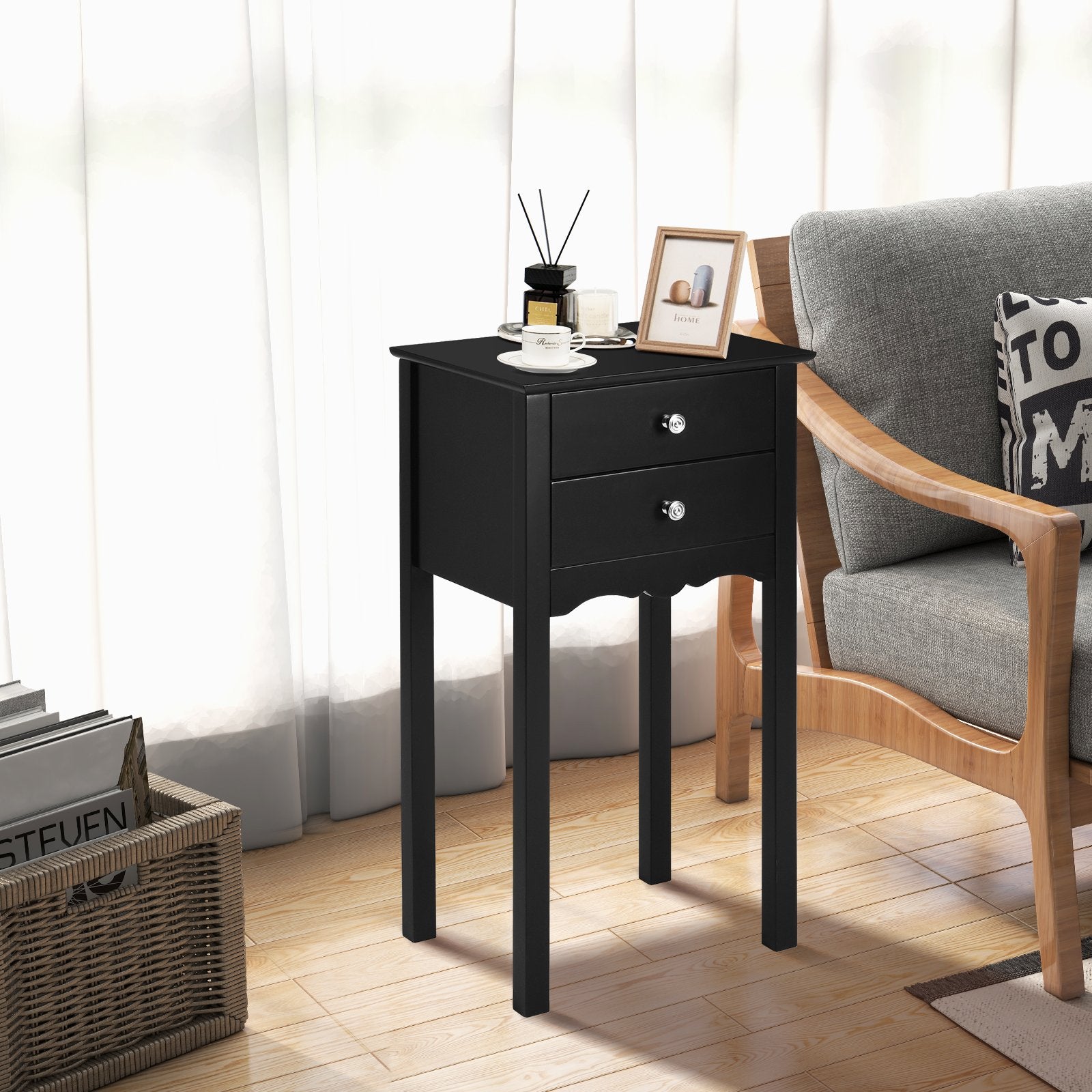 Vintage Side End Table with 2 Storage Drawers, Black End & Side Tables   at Gallery Canada