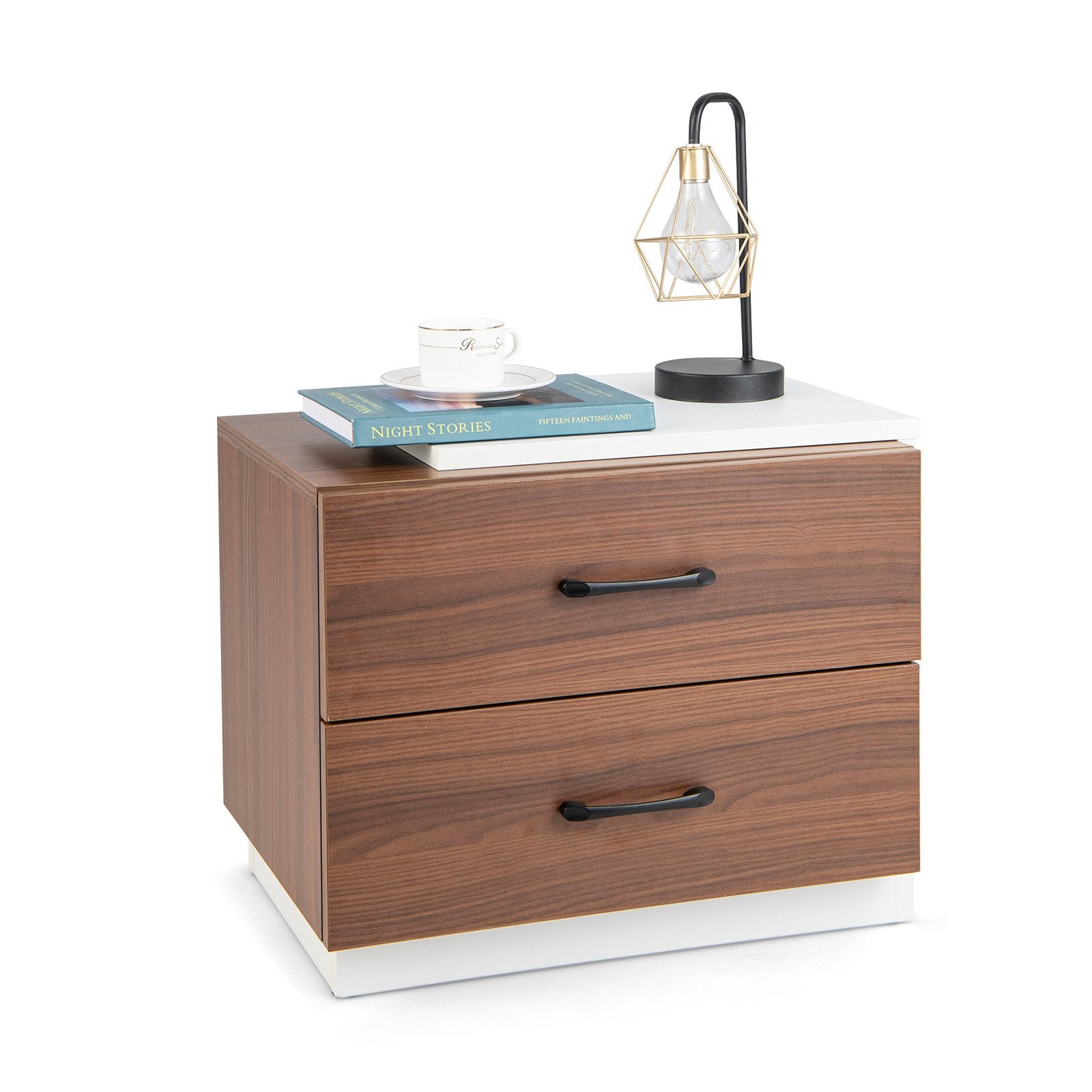 Modern Nightstand with 2 Drawers for Bedroom Living Room, Brown Nightstands   at Gallery Canada