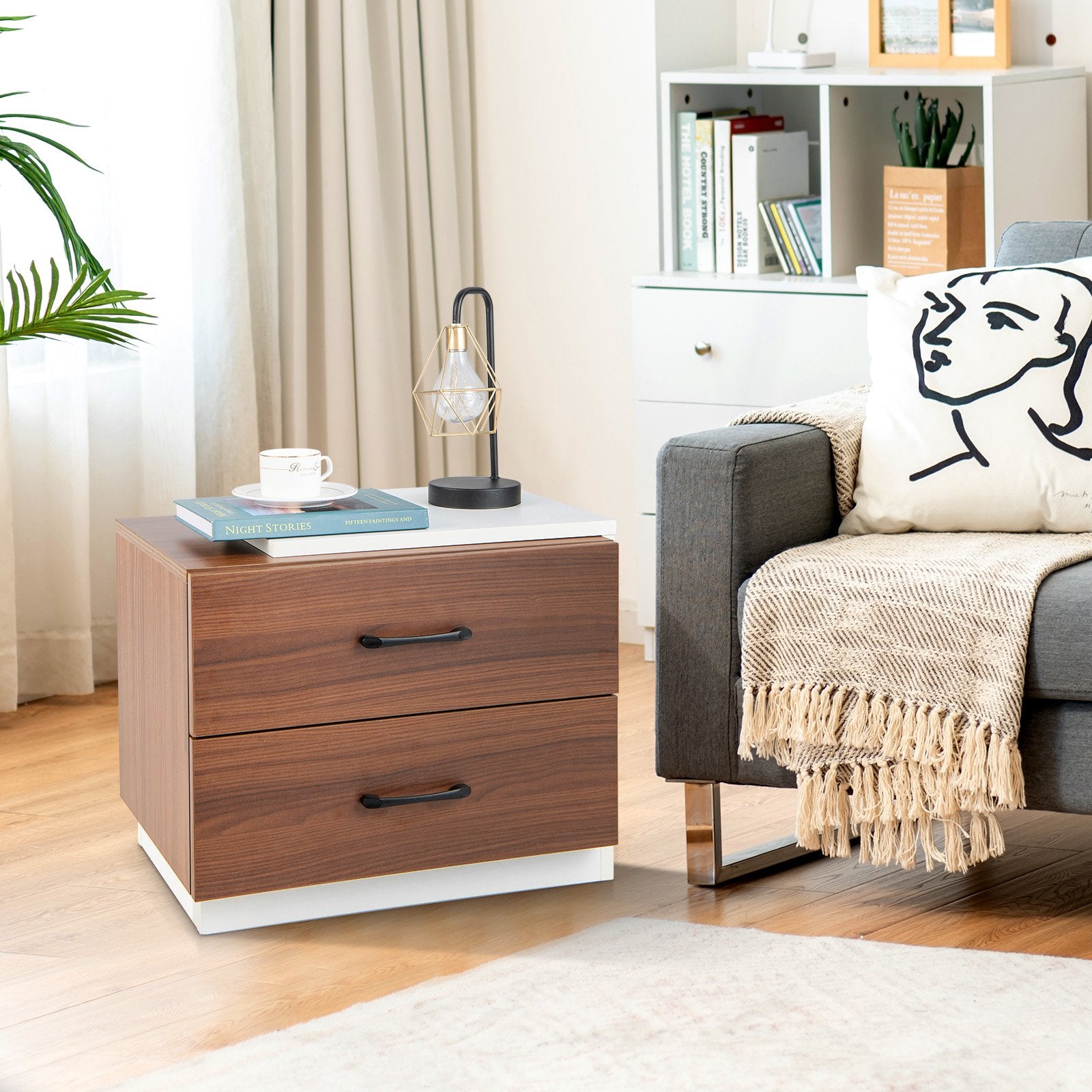 Modern Nightstand with 2 Drawers for Bedroom Living Room, Brown Nightstands   at Gallery Canada