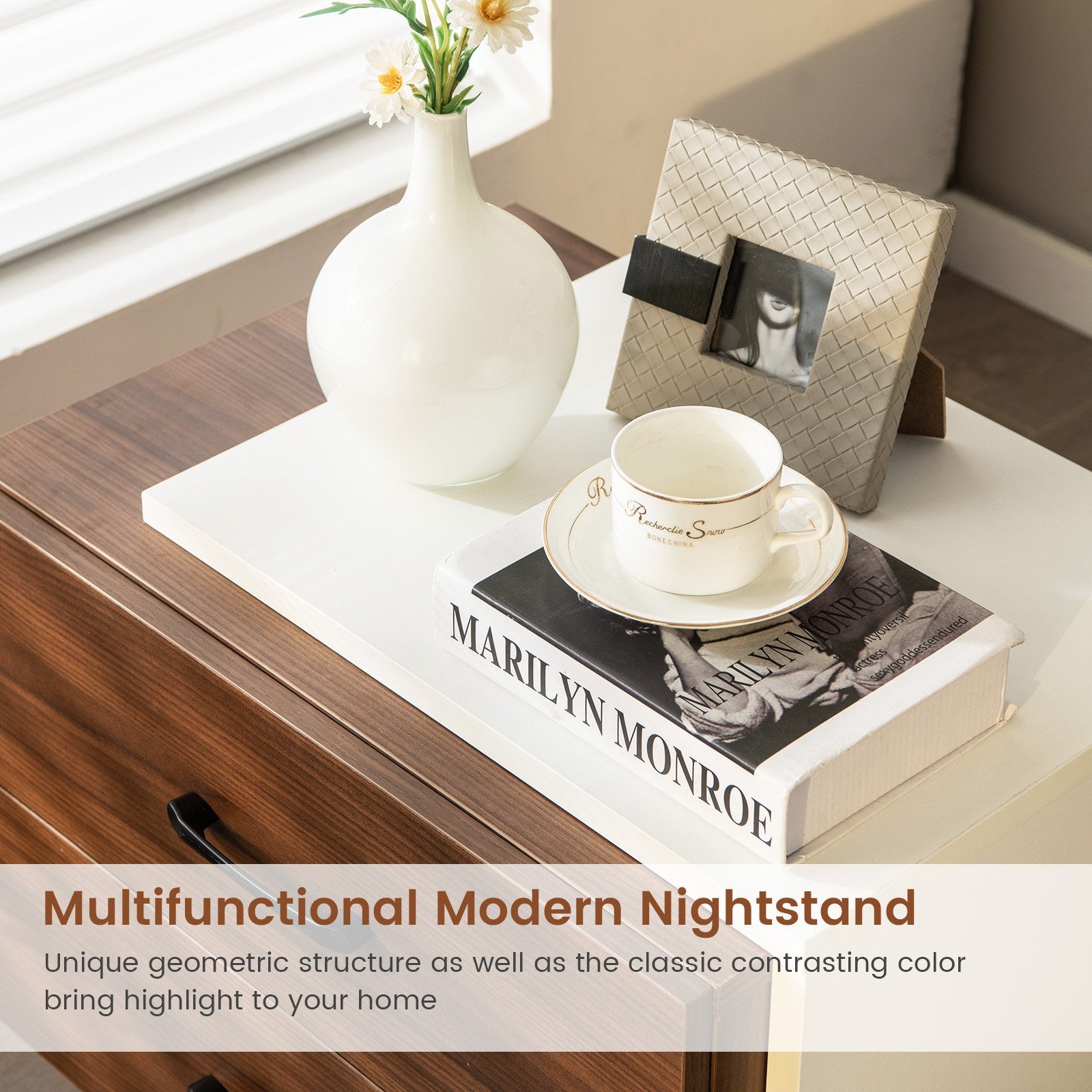 Modern Nightstand with 2 Drawers for Bedroom Living Room, Brown Nightstands   at Gallery Canada