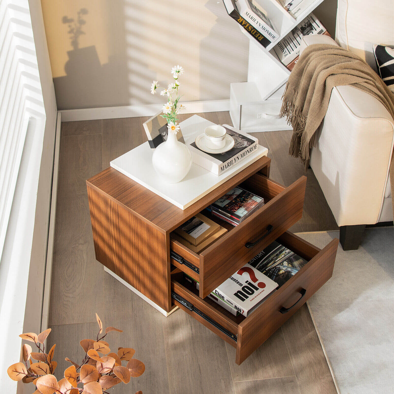 Modern Nightstand with 2 Drawers for Bedroom Living Room, Brown Nightstands   at Gallery Canada