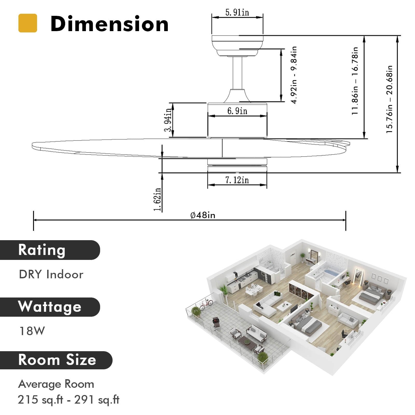 48 Inch Wood Ceiling Fan with LED Lights and 6 Speed Levels, Silver Ceiling Fans   at Gallery Canada