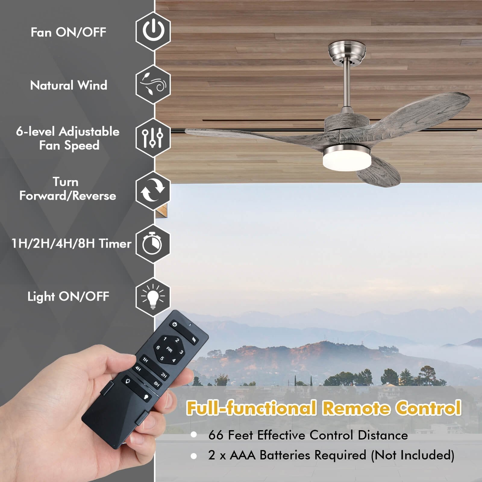 48 Inch Wood Ceiling Fan with LED Lights and 6 Speed Levels, Silver Ceiling Fans   at Gallery Canada