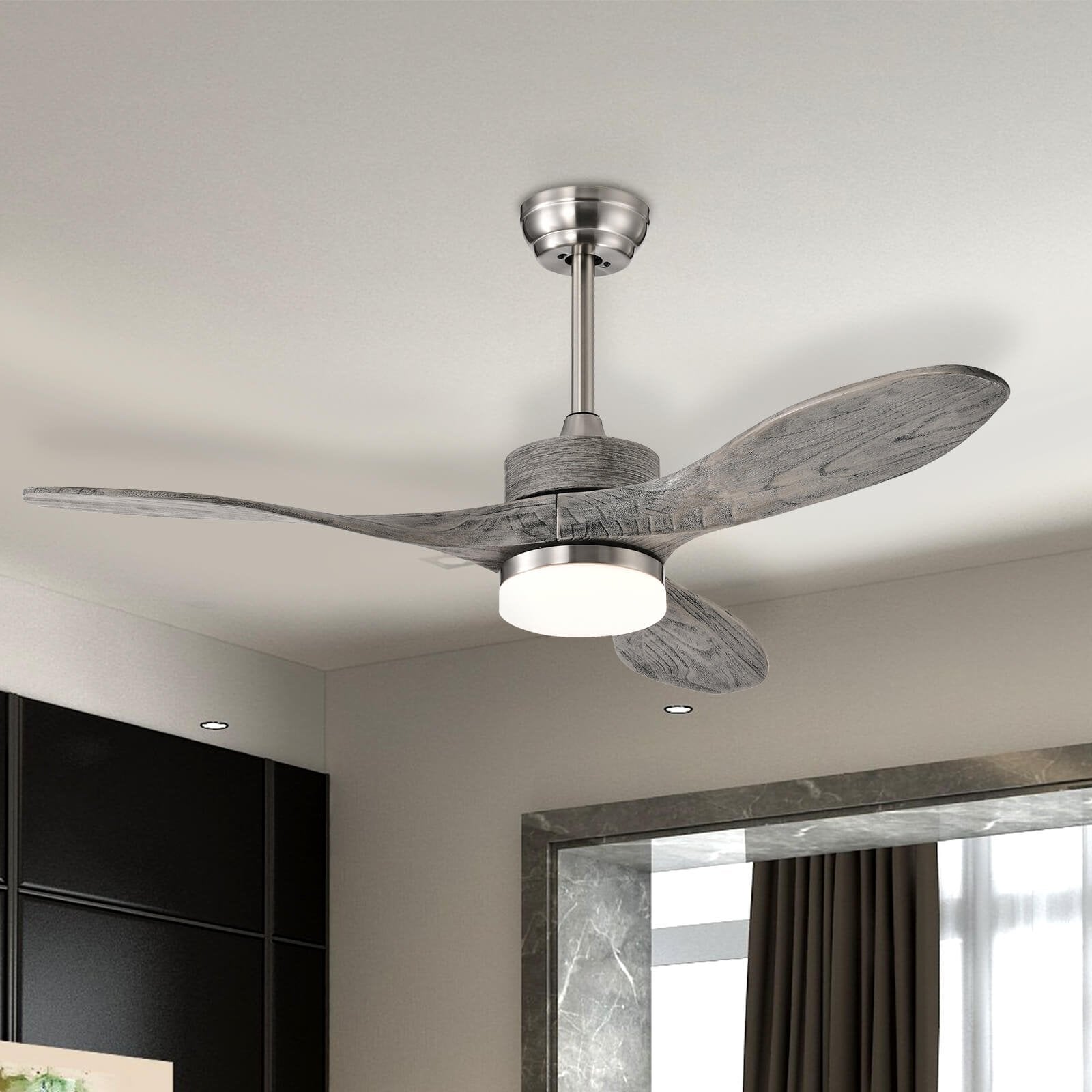 48 Inch Wood Ceiling Fan with LED Lights and 6 Speed Levels, Silver Ceiling Fans   at Gallery Canada