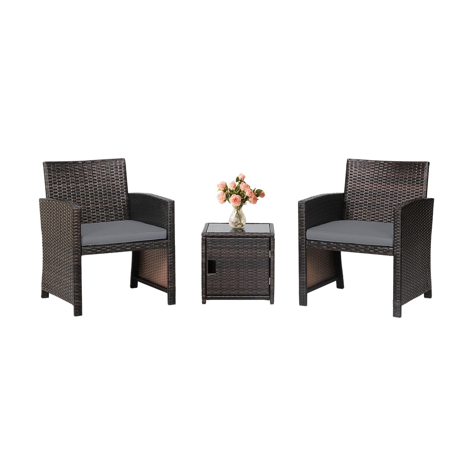 3 Pieces Patio Wicker Furniture Set with Storage Table and Protective Cover, Gray Patio Conversation Sets   at Gallery Canada