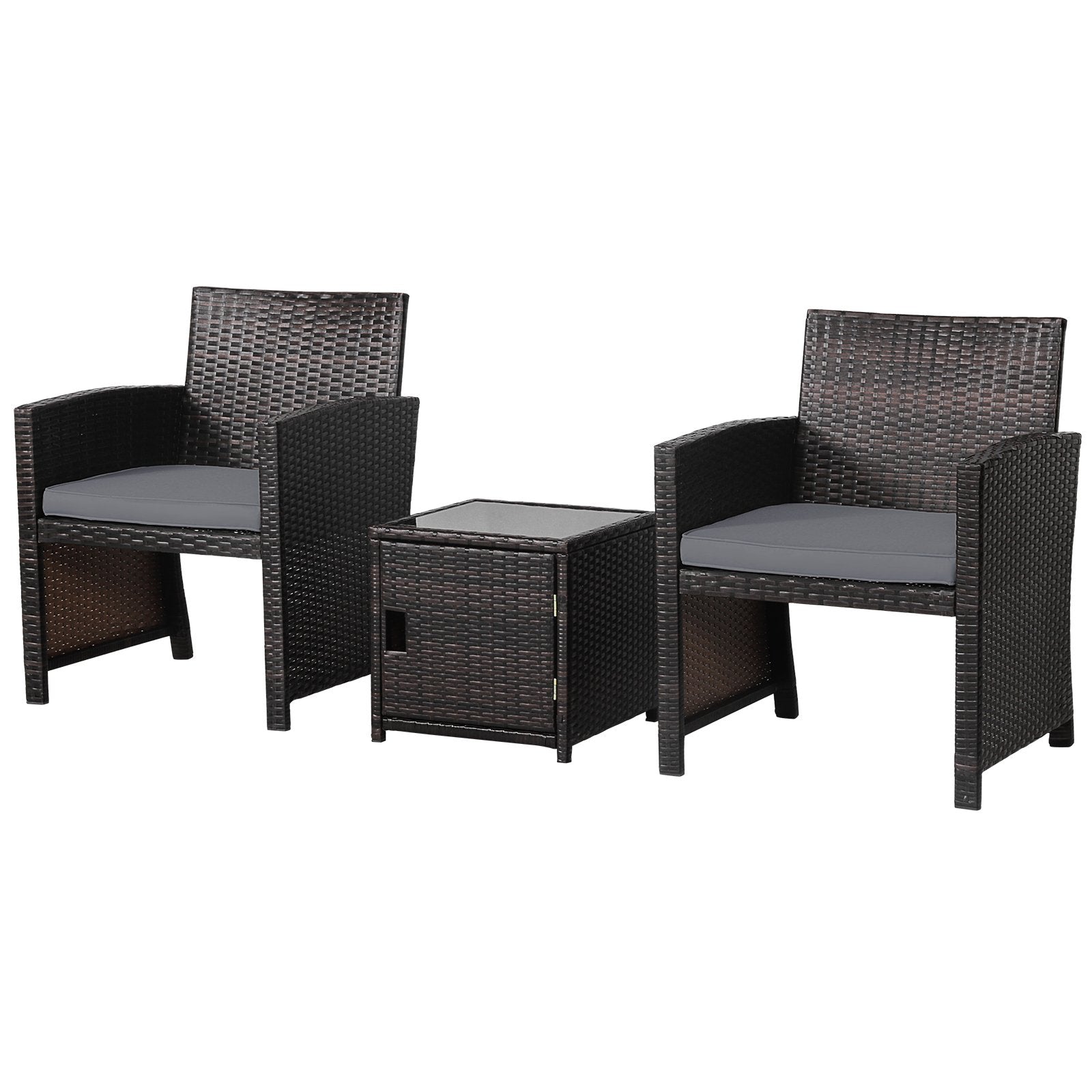 3 Pieces Patio Wicker Furniture Set with Storage Table and Protective Cover, Gray Patio Conversation Sets   at Gallery Canada