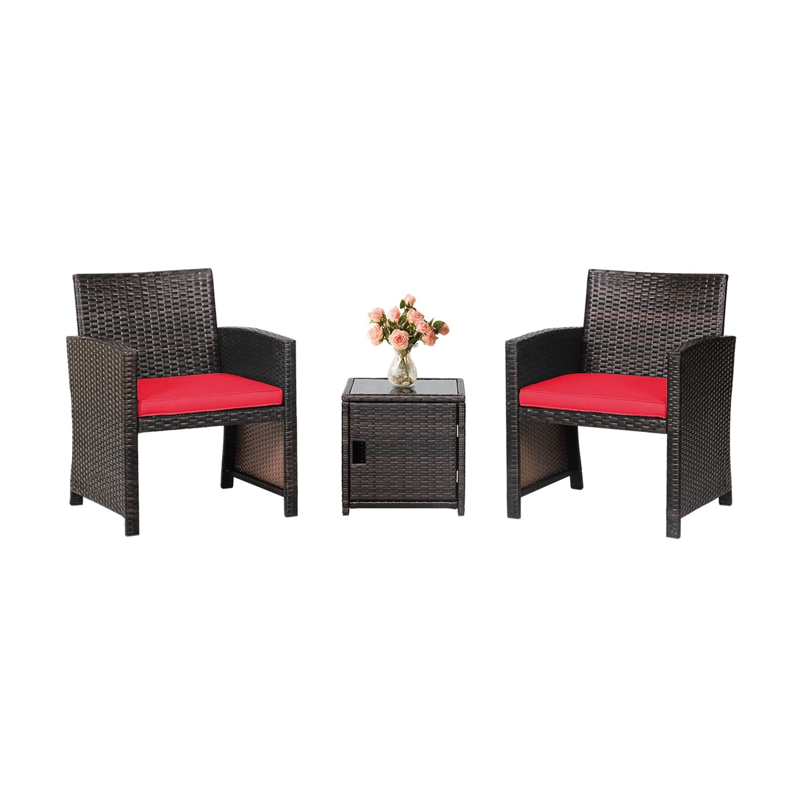 3 Pieces Patio Wicker Furniture Set with Storage Table and Protective Cover, Red Patio Conversation Sets   at Gallery Canada