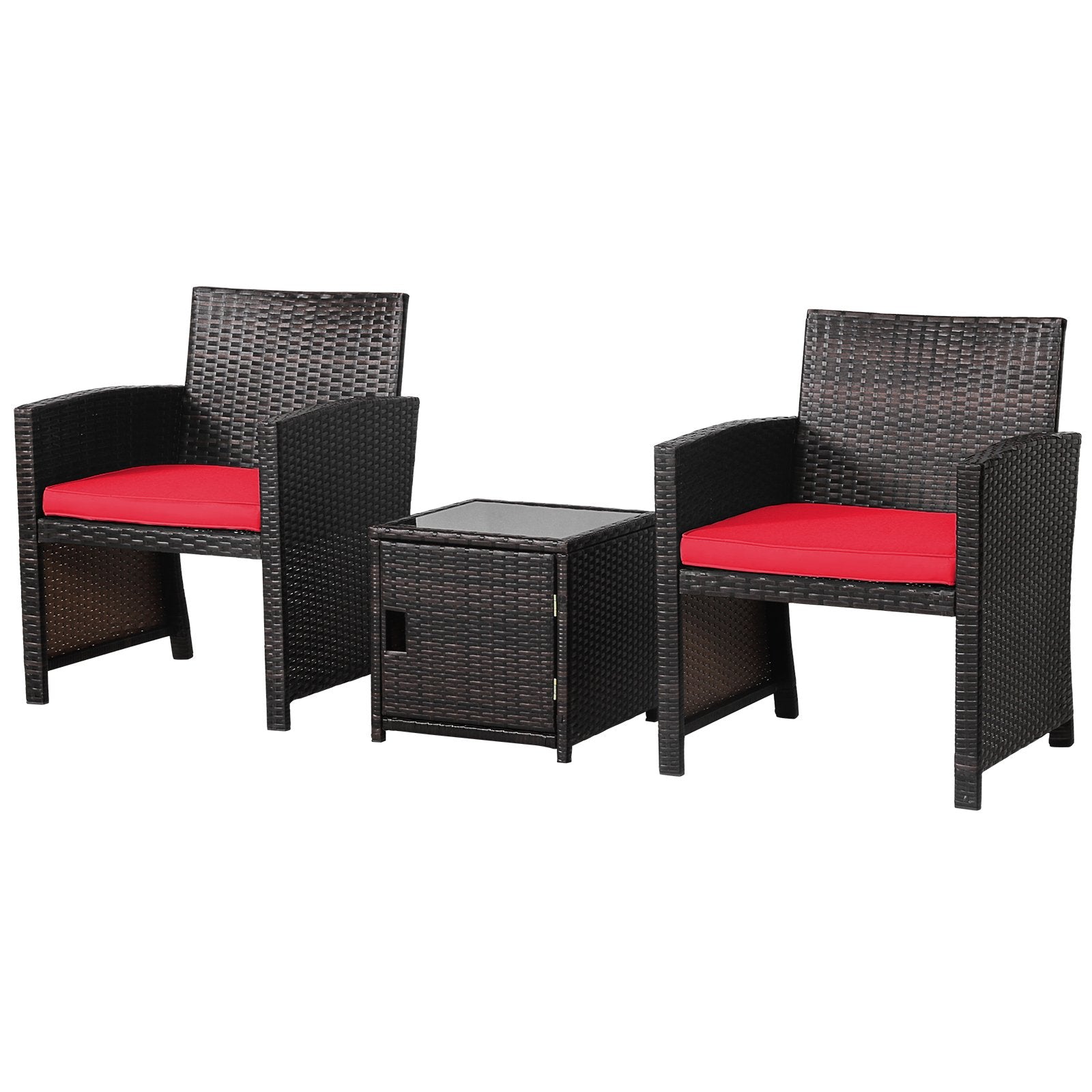 3 Pieces Patio Wicker Furniture Set with Storage Table and Protective Cover, Red Patio Conversation Sets   at Gallery Canada