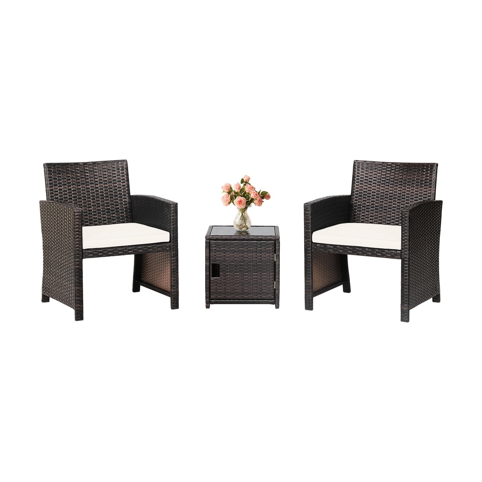 3 Pieces Patio Wicker Furniture Set with Storage Table and Protective Cover, Off White Patio Conversation Sets   at Gallery Canada