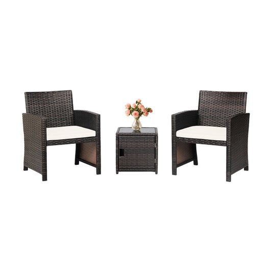 3 Pieces Patio Wicker Furniture Set with Storage Table and Protective Cover, Off White - Gallery Canada