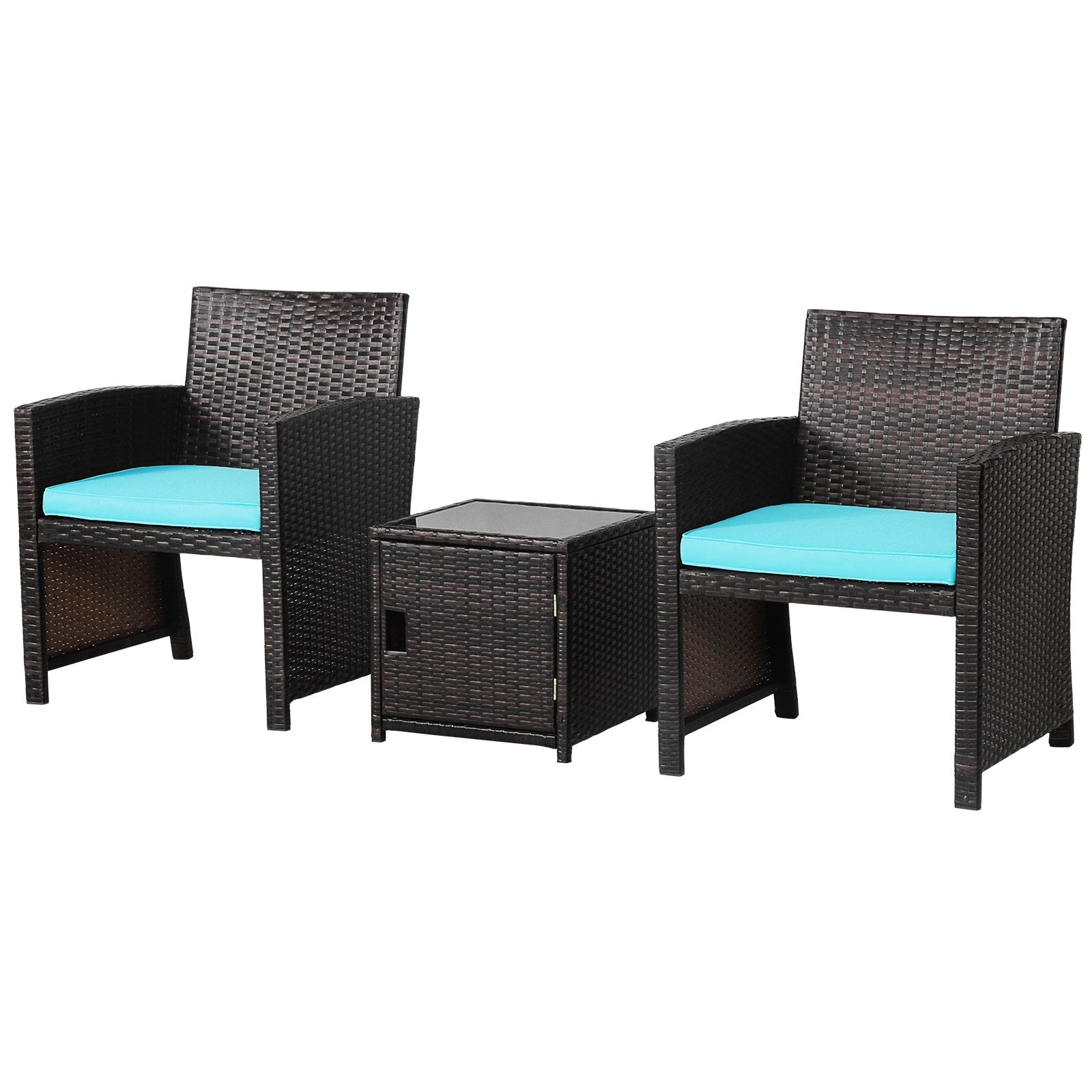 3 Pieces Patio Wicker Furniture Set with Storage Table and Protective Cover, Turquoise Patio Conversation Sets   at Gallery Canada