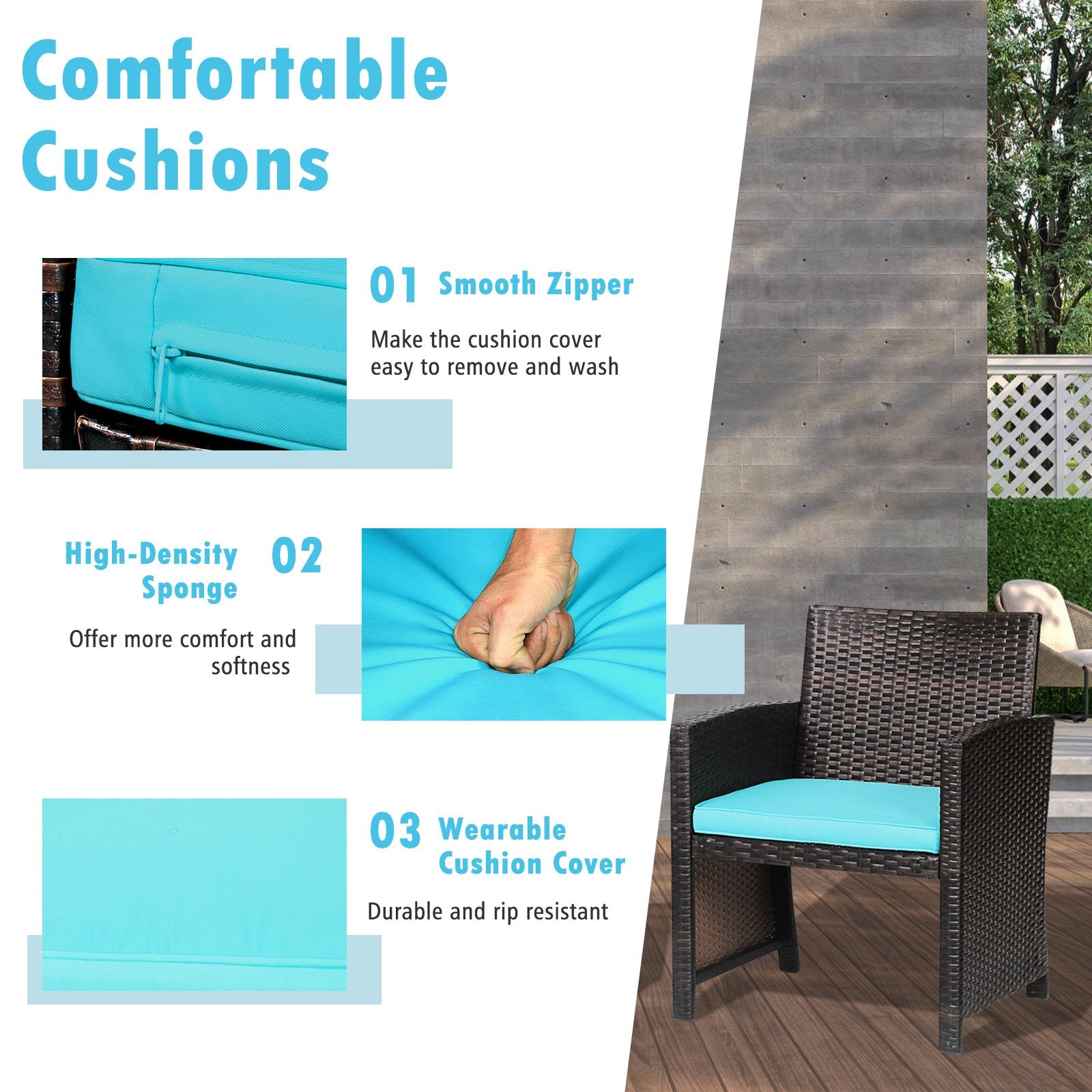 3 Pieces Patio Wicker Furniture Set with Storage Table and Protective Cover, Turquoise Patio Conversation Sets   at Gallery Canada