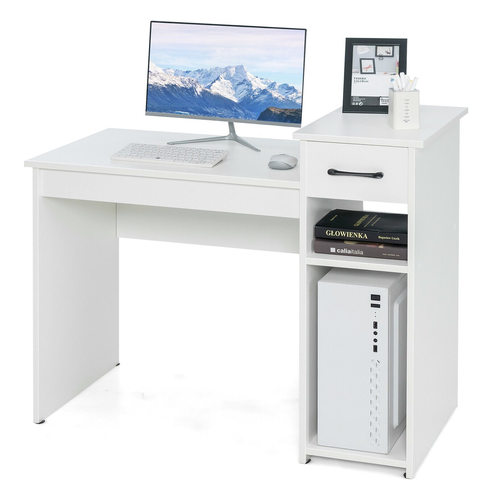 Computer Desk PC Laptop Table with Drawer and Shelf, White Computer Desks   at Gallery Canada