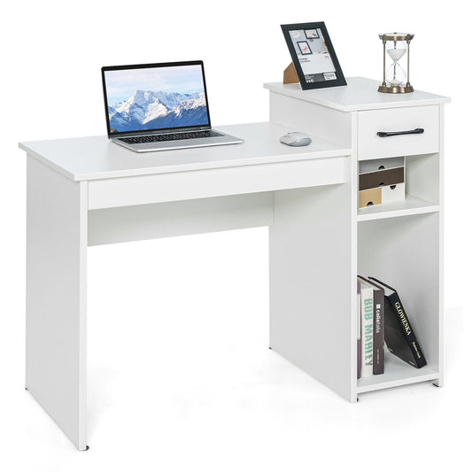 Computer Desk PC Laptop Table with Drawer and Shelf, White - Gallery Canada