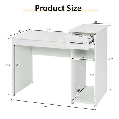 Computer Desk PC Laptop Table with Drawer and Shelf, White Computer Desks   at Gallery Canada