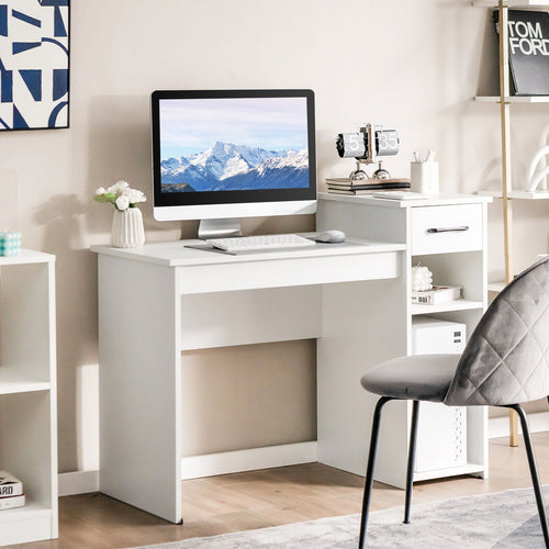 Computer Desk PC Laptop Table with Drawer and Shelf, White