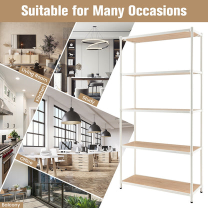 5 Tiers 61 Inch Multi-use Bookshelf with Metal Frame, White - Gallery Canada