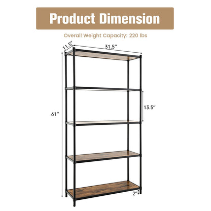 5 Tiers 61 Inch Multi-use Bookshelf with Metal Frame, Black - Gallery Canada