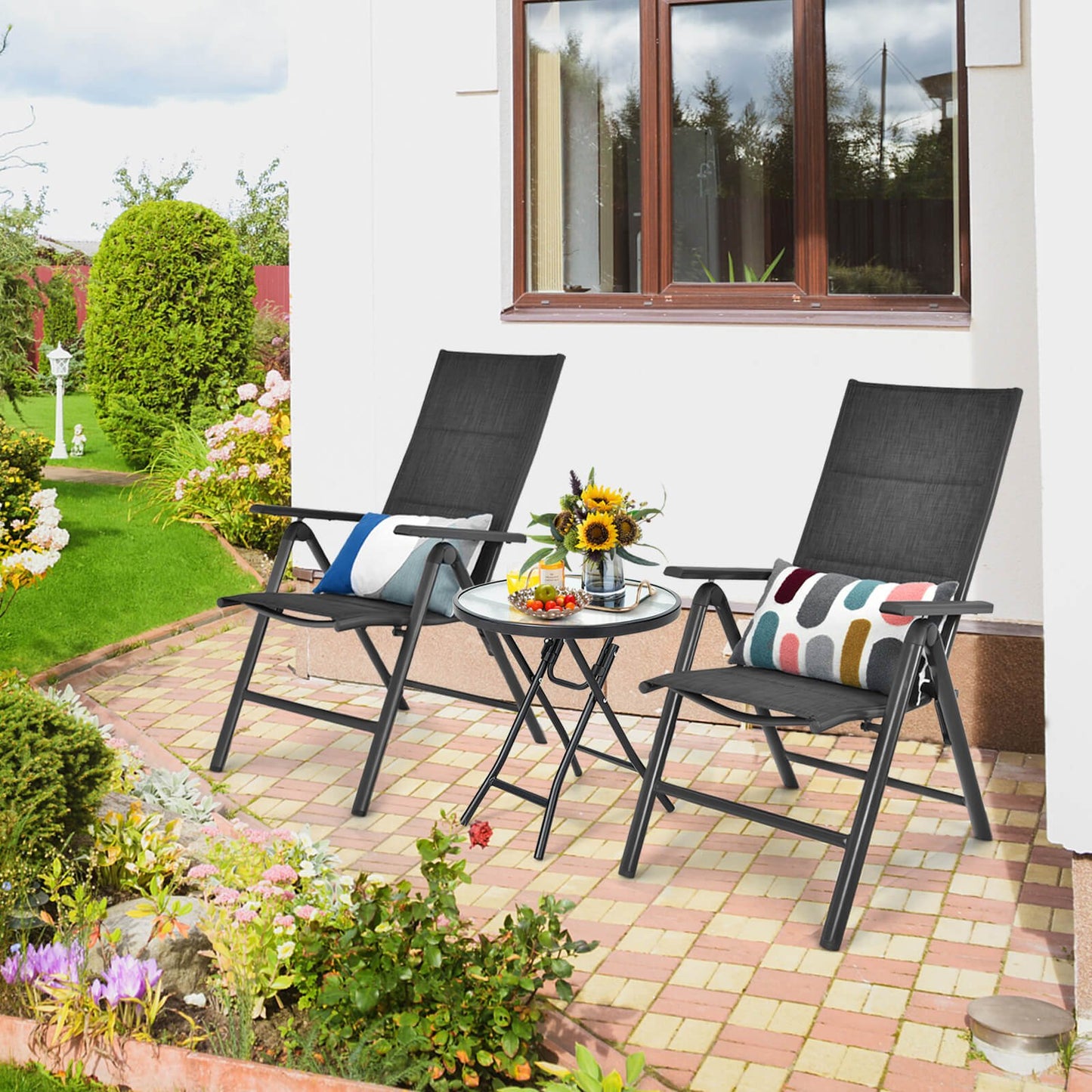 Patio Side Table with Tempered Glass Tabletop, Black - Gallery Canada