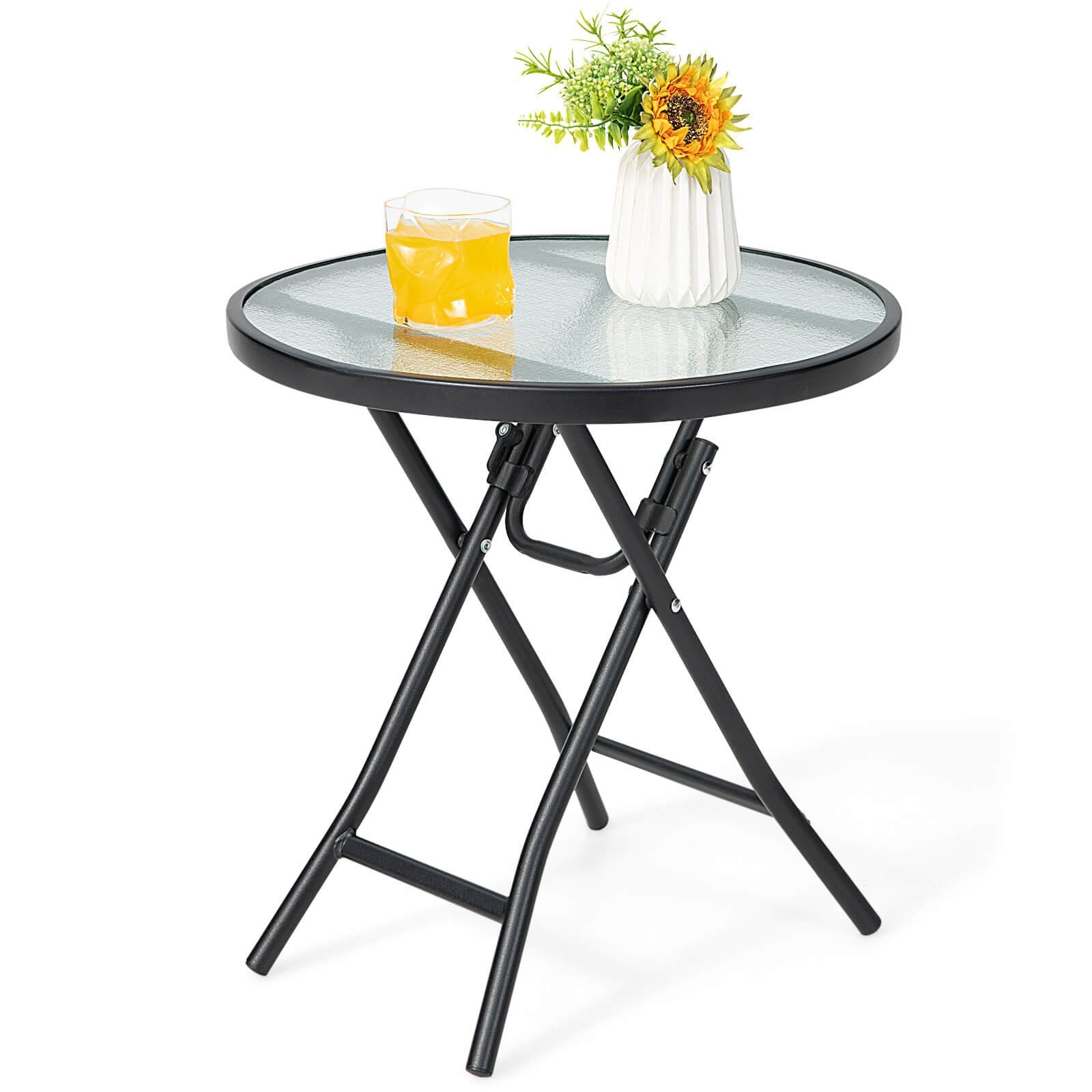 Patio Side Table with Tempered Glass Tabletop, Black Patio Coffee Tables   at Gallery Canada