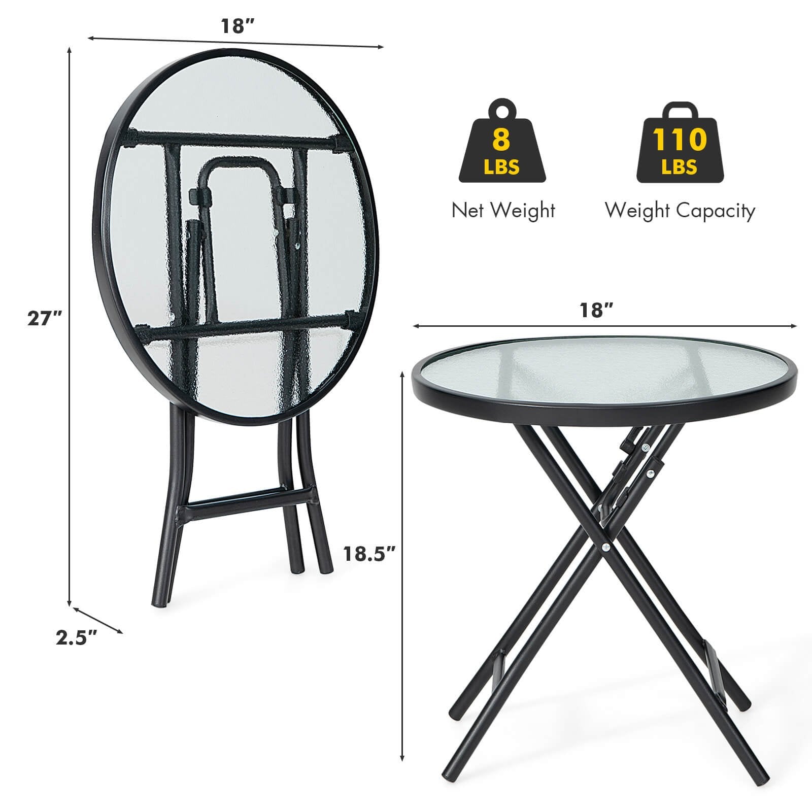 Patio Side Table with Tempered Glass Tabletop, Black Patio Coffee Tables   at Gallery Canada