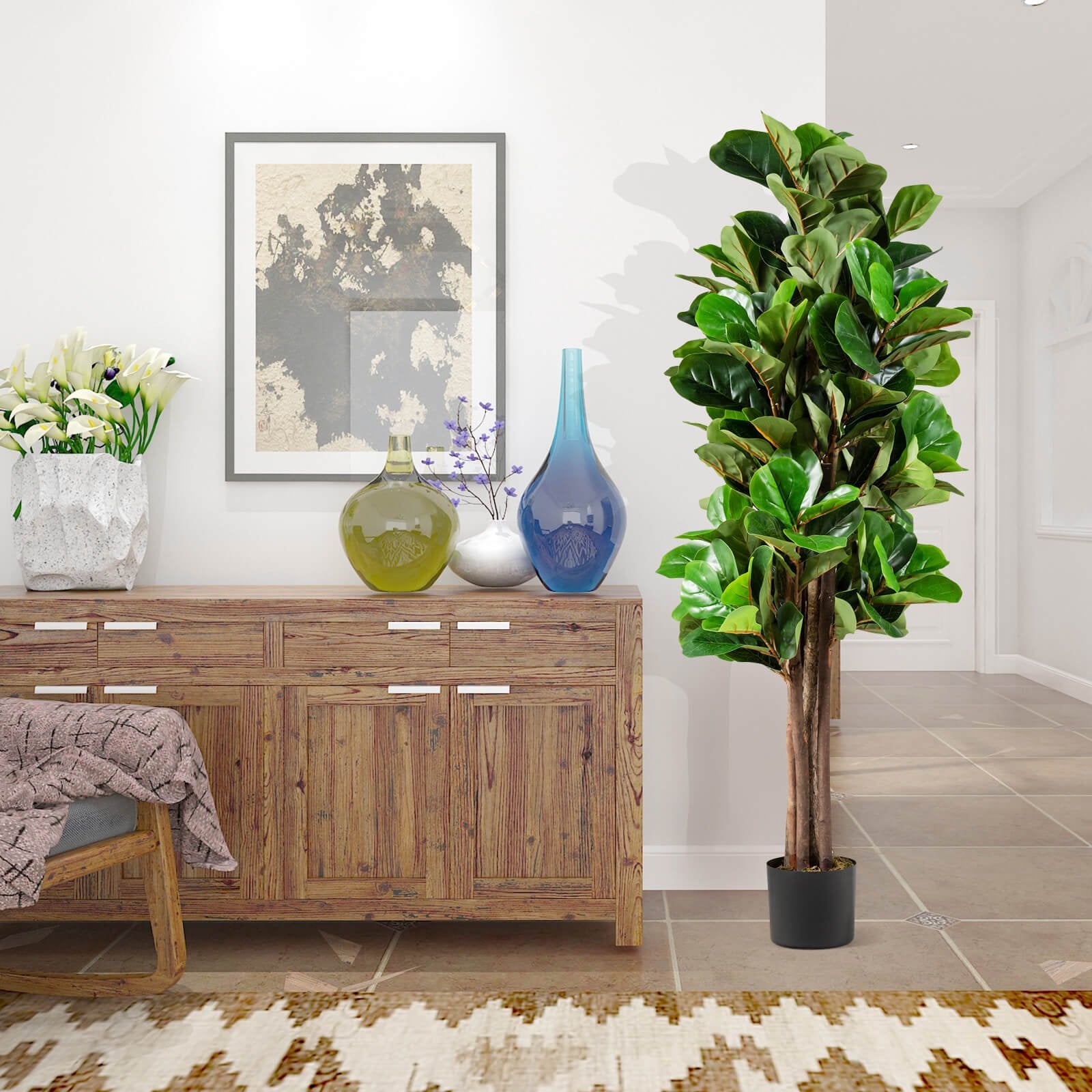 5 Feet Artificial Fiddle Leaf Fig Tree Decorative Planter, Green Faux Plants   at Gallery Canada