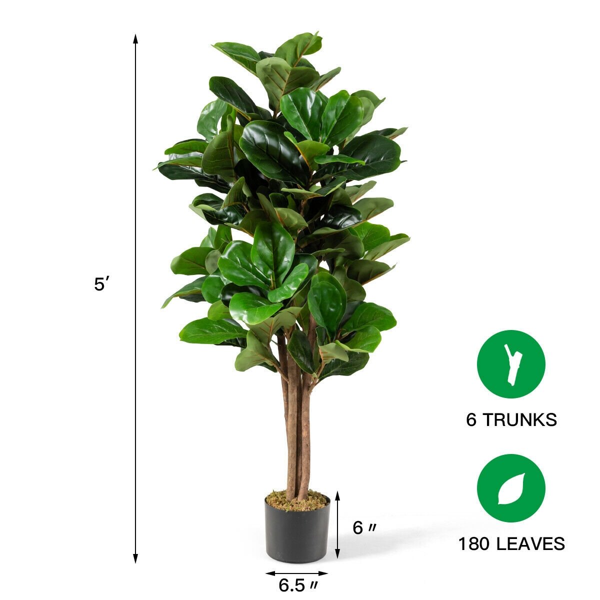 5 Feet Artificial Fiddle Leaf Fig Tree Decorative Planter, Green Faux Plants   at Gallery Canada