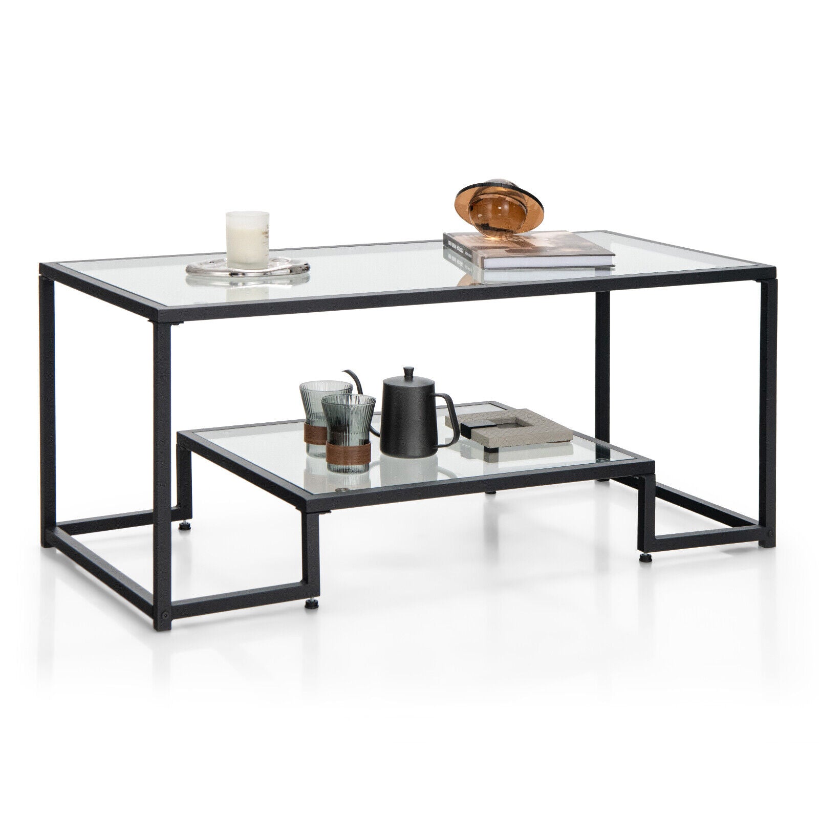 Modern Rectangular Coffee Table with Glass Table Top, Black Coffee Tables   at Gallery Canada