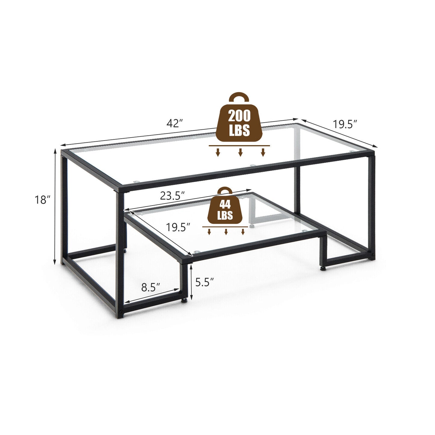 Modern Rectangular Coffee Table with Glass Table Top, Black Coffee Tables   at Gallery Canada