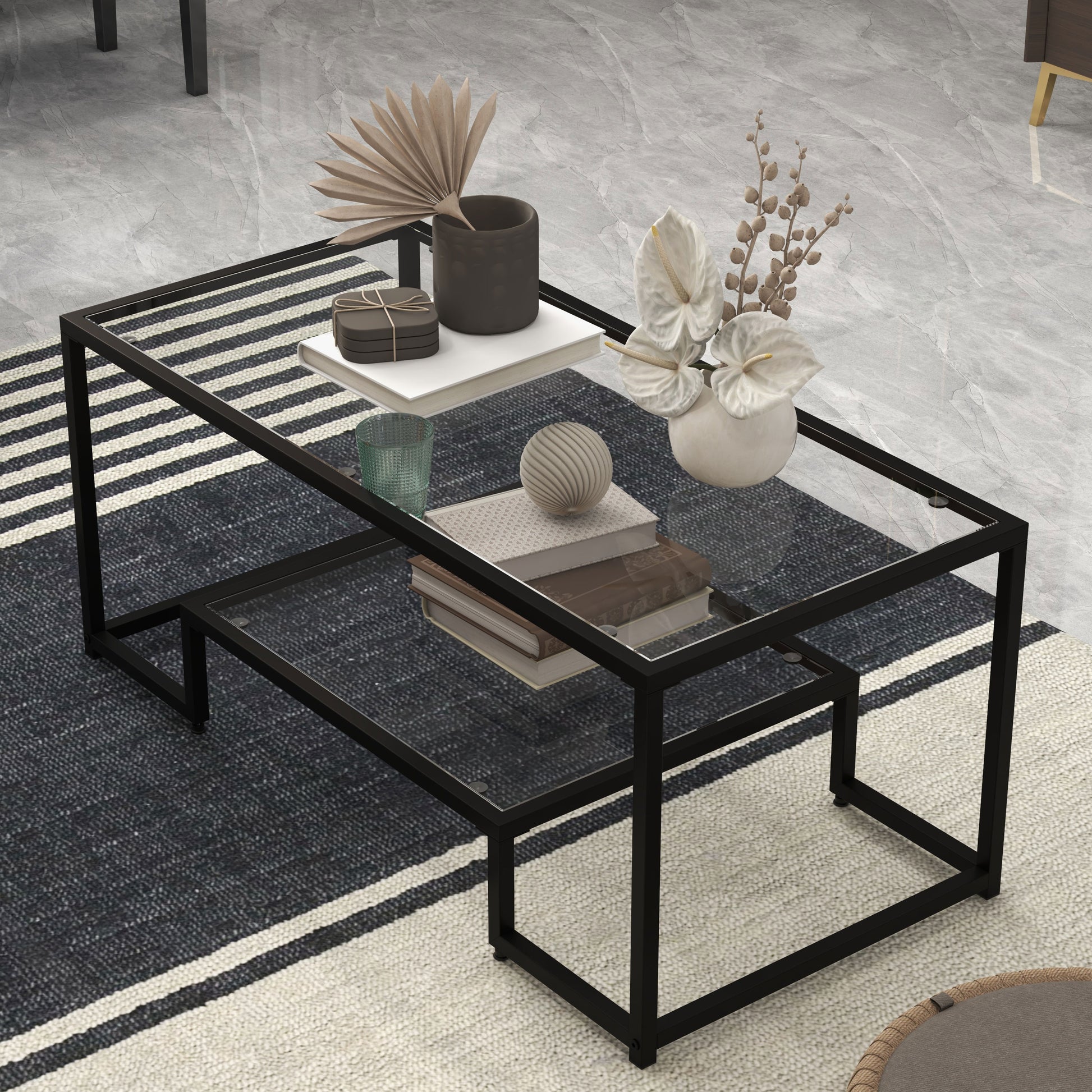 Modern Rectangular Coffee Table with Glass Table Top, Black Coffee Tables   at Gallery Canada